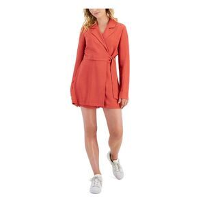 KIT + SKY Womens Shorts Romper Coral Tie Notched Collar Skort Overlay Juniors S